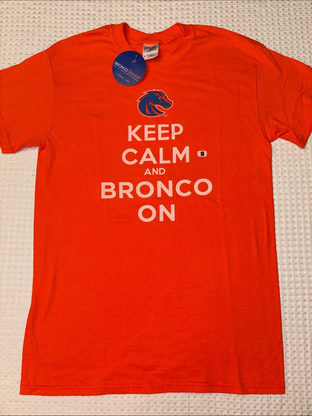 NEW! Boise State Broncos "Keep Calm and Bronco On" T-Shirt Orange SMALL